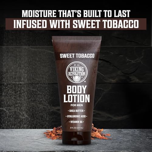 Image of Viking Revolution Sweet Tobacco Body Lotion for Men -Mens Lotion for Dry Skin with Shea Butter, Hyaluronic Acid and Vitamin B5 - Nourishing Mens Body Lotion for Hydrated and Smooth Skin (8oz, 1 Pack)