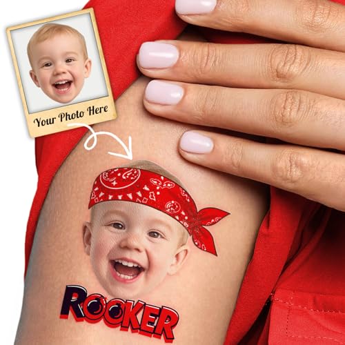 Image of Custom Rock Temporary Tattoos for Kids, Set of 20 | Personalized Pre-Cut Face Photo, Birthday Party Favors, For Boys Girls, Rock Fans
