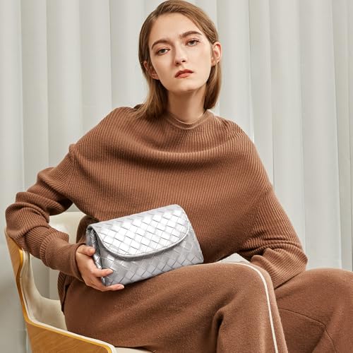 Image of Woven Clutch Purse for Women 2025 Trendy PU Leather Braided Cute Hobo Lightweight Mini Shoulder Crossbody Puse