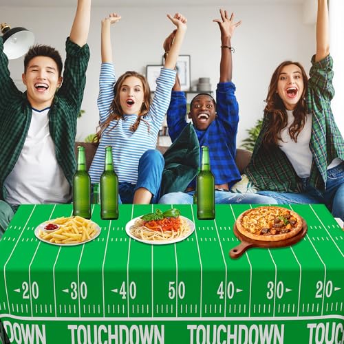 Image of QZYL Football Party Supplies, Disposable Football Tablecloth, 4 PCS Table Cloth with 2 Styles, Touchdown Theme Tablecloths, Plastic Table Runner for Game Day Party Decorations