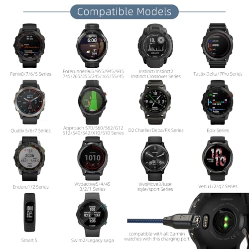 Cable de carga de nailon USB-C para reloj Garmin de un metro negro 2