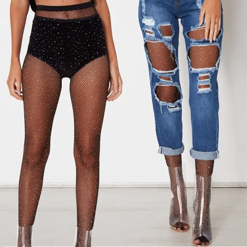 E-Laurels Sparkle Fishnet Tights Rhinestone Tights High Waist Mesh Stockings Sparkle Pantyhose for Women3