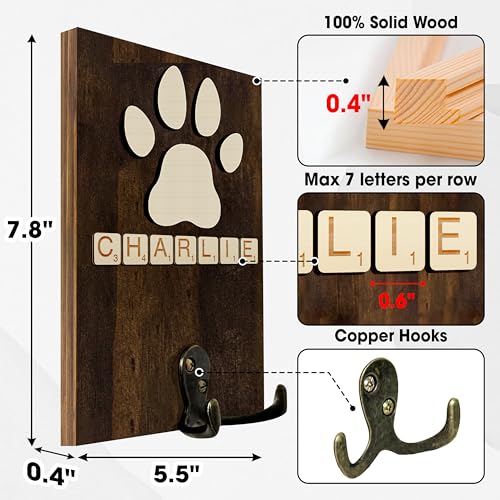 Dog Leash Holder Wall Mount, Pet Harness Hanger with Scrabble Letters, Dog Collar Organizer for Entryway, Memorial Cat Leash Holder for Wall, Pet Loss Gifts, Keepsake, Home Decor PF212-W - Image 3