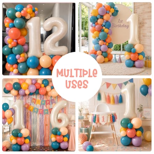 Image of 40 Inch Boho Rainbow Number 1 Balloon Tower for 1st Birthday Decorations