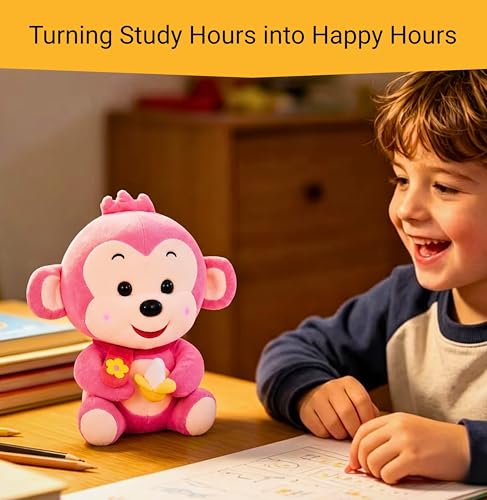 Image of Tickles Cute Smiling Muffler Monkey with Banana Soft Stuffed Plush Animal Toy for Kids Boys & Girls Birthday Gift (Size: 25 cm Color: Pink)