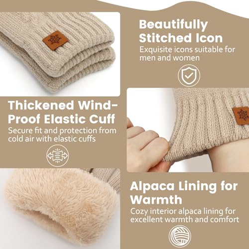 Zepphi Winterhandschuhe Damen mit Fleecefutter, Touchscreen Warme Fleece Strickhandschuhe Thermo Winter Handschuhe Herren für Outdoor Sport Laufen Radfahren Freizeit ski reithandschuhe (Beige)