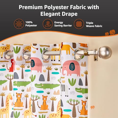 Image of Amazon Basics - Kids Room Darkening Digital Printed Door Curtains, 80-85% Room Darkening | 7 Feet |Set of 2| Digital Print | Kids Curtain |for Living Room and Bedroom | 115cmx 210cm, Design-Elephant