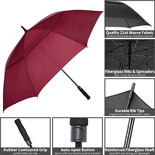 Image of MRTLLOA Automatic Open Golf Umbrella, 62 /68 Inch Extra-Large Oversized Double Canopy Vented Windproof Waterproof Stick Rain Golf Umbrellas for Men and Women