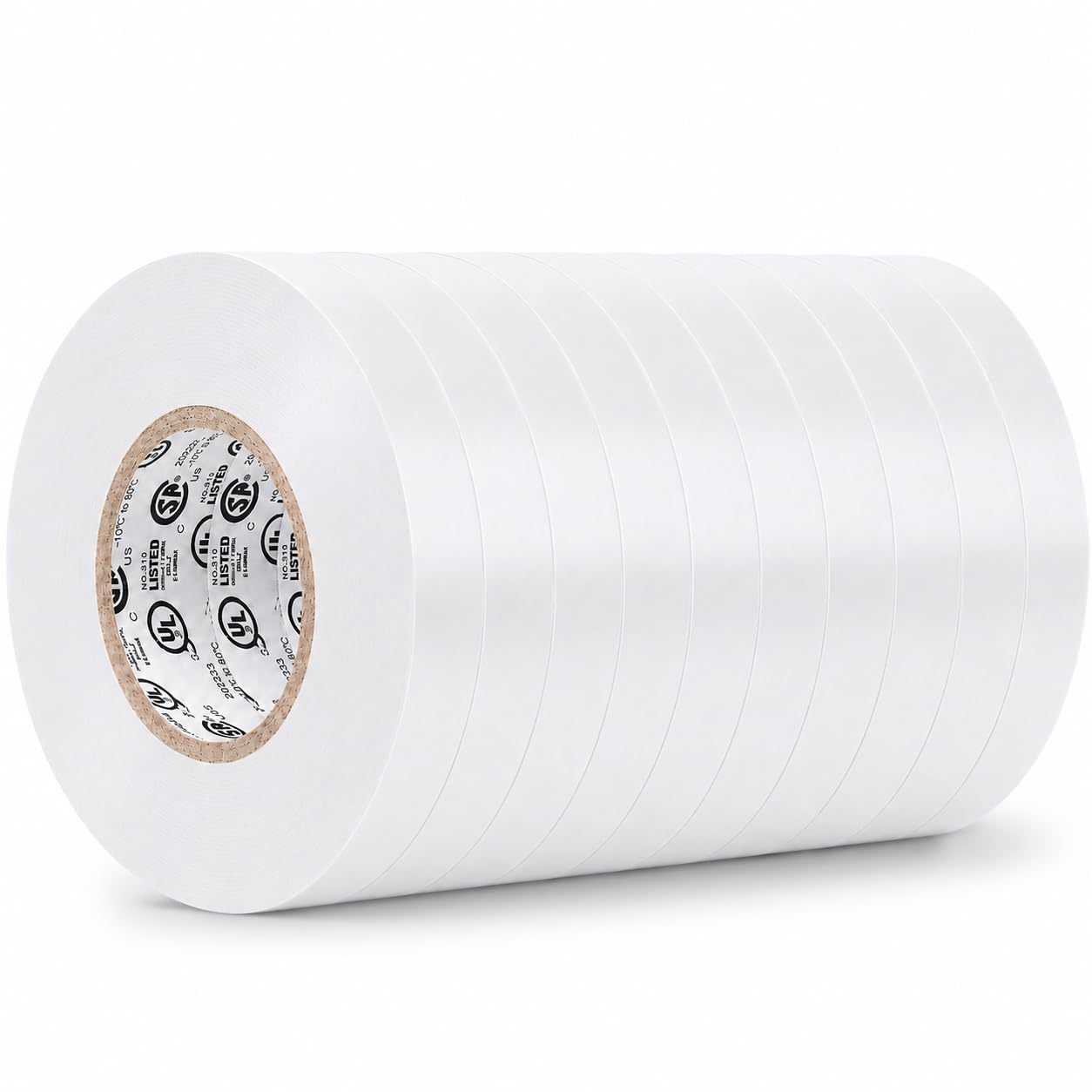 GGR Supplies EL-766AW White General Purpose Electrical Tape, 3/8 Inch x 66 Feet, 7 Mil PVC, UL/CSA Listed Core, 600V Flame-Retardant Insulation for Wire Splicing, Bundling &amp; Color Coding, Pack of 10