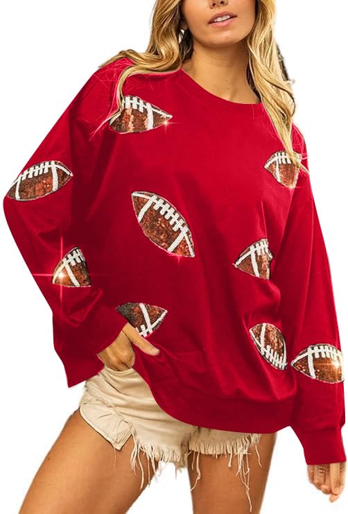 MOUSYA Womens Sequin Football Sweatshirt Game Day Long Sleeve Shirt...