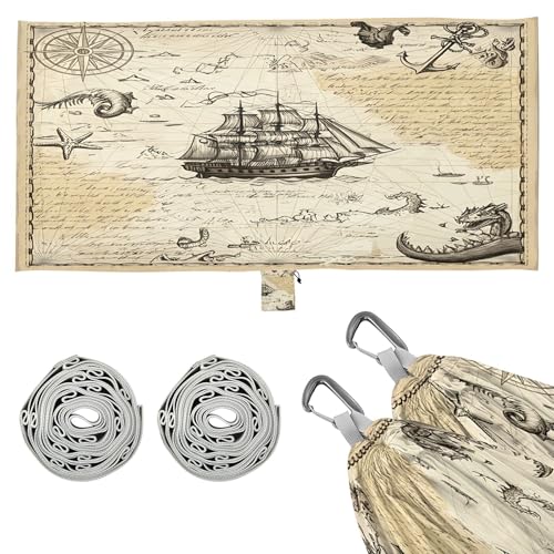 Takiito Vintage Nautica Map Hammock 330 lb Capacity Travel Camping Hammock with Tree Straps, Portable Lightweight for Outdoor Beach Backpacking Backyard Patio