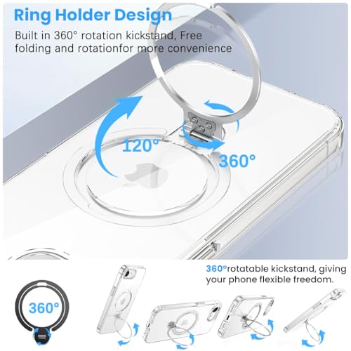 Image of ZORBES Magnetic Phone Back Cover Case for iPhone 17e / iPhone 16e | Clear Phone Case with 360 Rotatable Kickstand Phone Grip Protective Phone Case for iPhone 17e /16e Support Wireless Charging