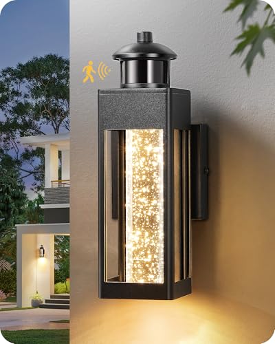 Motion Sensor Outdoor Wall Light with Clear Seeded Glass - 1100 Lumen