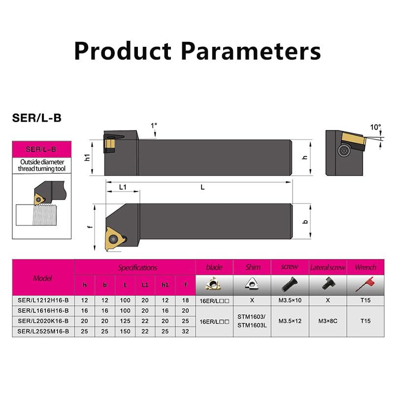 1pc SER1212/1616/2020/2525 External Thread Turning Tool CNC Lathe Machining Cutter Bar Threading Tool Holder(SEL1212H16-B)