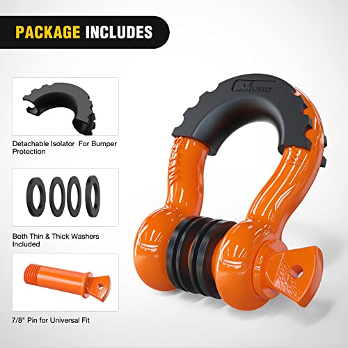 Image of Nilight 2 Pack 3 /4 inch D-Ring Shackle 4.75 Ton (9500 Lbs) Capacity with 7 /8 inch Pin Heavy Duty Off Road Recovery with Isolators & Washer Kit for Jeep Truck Vehicle, Orange (90051B)