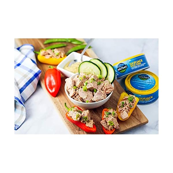 Wild-Planet-Skipjack-Wild-Tuna-Sea-Salt-Keto-and-Paleo-3rd-Party-Mercury-Tested-5-Ounce-Pack-of-12 Wild Planet Skipjack Wild Tuna, Sea Salt, Canned Tuna, Pole & Line Sustainably Wild-Caught, Non-GMO, Kosher, 5 Ounce Can (Pack of 12)