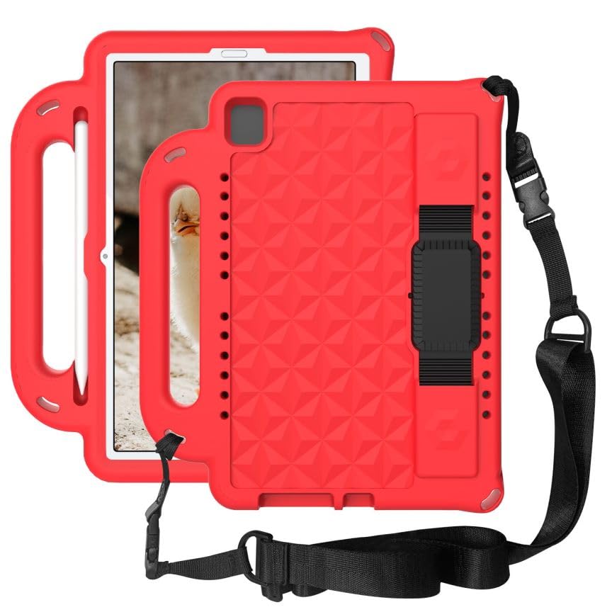 Kids Case for Huawei MediaPad M6 10.8 inch (2019) SCM-AL09, EVA Foam Shockproof Full-Body Protective Cover with Shoulder Strap Handle Stand Pen Holder - Red