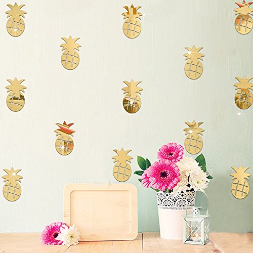 Leaqu 12Pcs/Set Cute Pineapple Shape Mirror Acrylic Wall Stickers Decal Children Room Wall Art Decals Home Decor Golden #TOP3