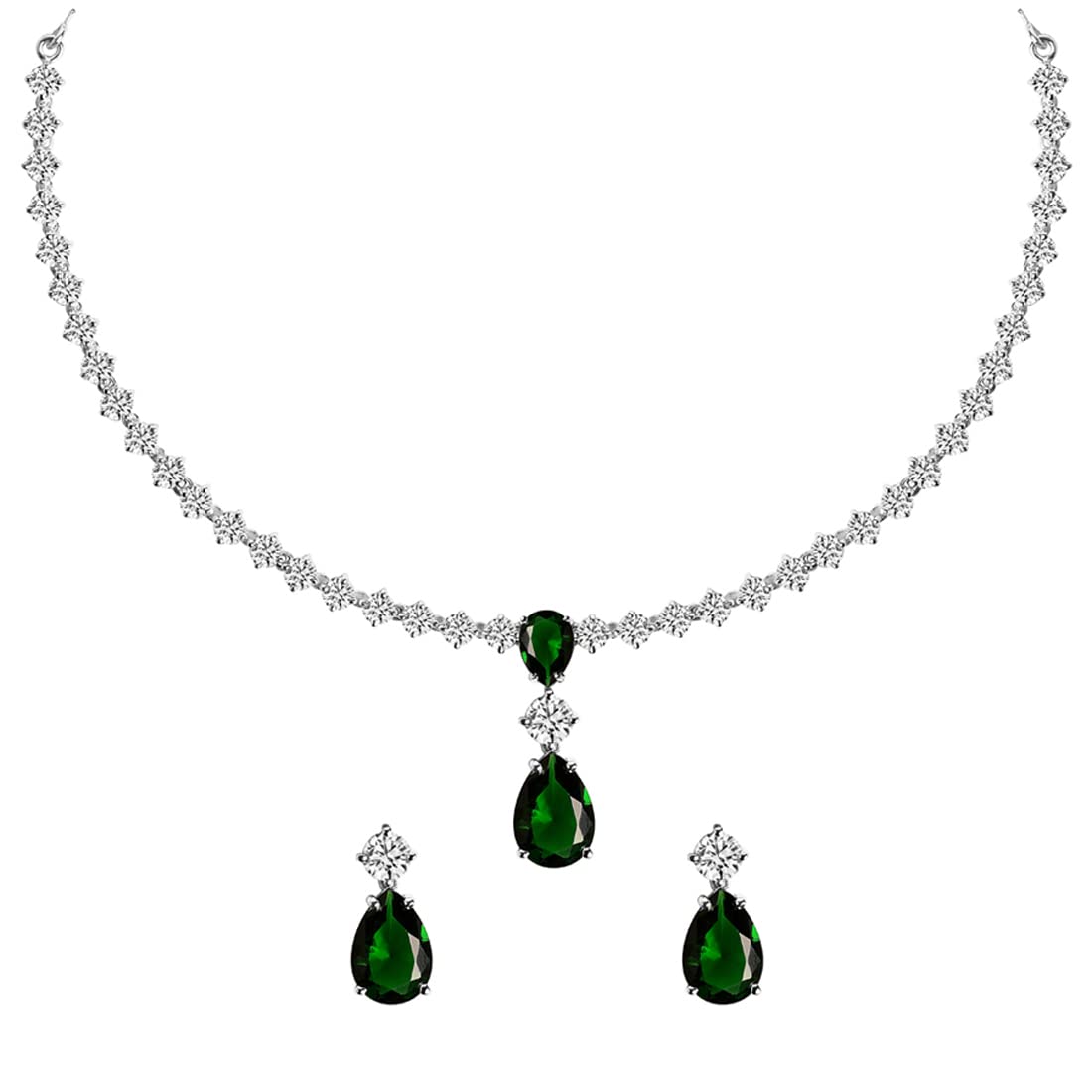 Clara 925 Sterling Silver Solitaire Green Necklace Jewellery Set With Earrings | Rhodium Plated, Swiss Zirconia stone | Gift for Women and Girls (B0BZ8L8XQ1) Amazon Price History, Amazon Price Tracker