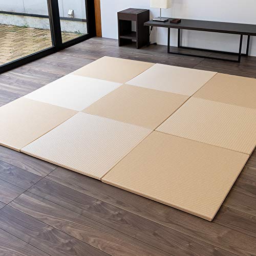 こうひん 日本製 縁なし 置き畳 ユニット畳 『メディア 70』 9枚セット 70×70cm 国産和紙製 カラー:15 白茶色(ダイケン 健やかおもて) 置くだけで簡単に畳空間を演出 厚さ2.5cmの【本格タイプ】 すべり止め付き