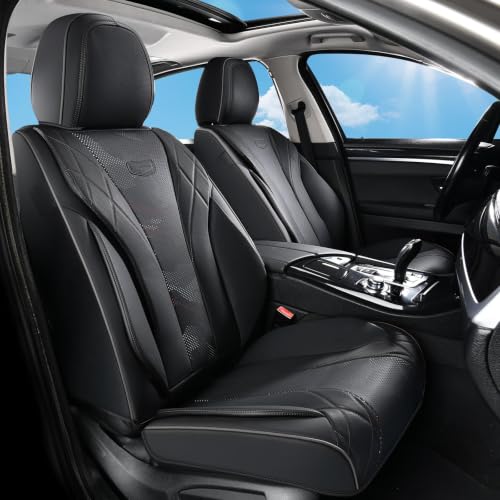 Image of Coverado Car Seat Covers, Black Car Seat Cover Full Set, Waterproof Seat Covers, Nappa Leather Seat Covers Protector Universal Fit for Most Cars SUV Trucks