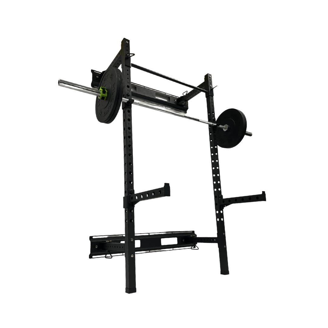 HULKFIT Pro Series 2.35" x 2.35" Folding Wall Mount Power Cage Rack with Pull Up Bar Attachments and Accessories - Multi Color