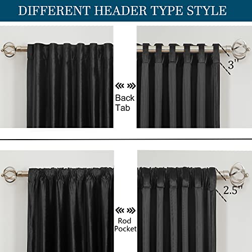 Image of PRIMROSE Black Curtains 63 inch for Living Room Velvet Drapes Blackout Rod Pocket Back Tab Window Treatment Semi Room Darkening Decor Curtains for Bedroom Set of 2 Panels
