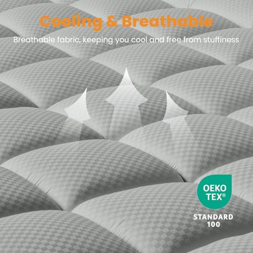 MATBEBY Twin Size Mattress Pad - Cooling Breathable Mattress Topper, Quilted Fitted Mattress Protector, Pillow Top Mattress Cover with 8-21" Deep Pocket, Machine Washable, Light Grey, 39x75 Inches