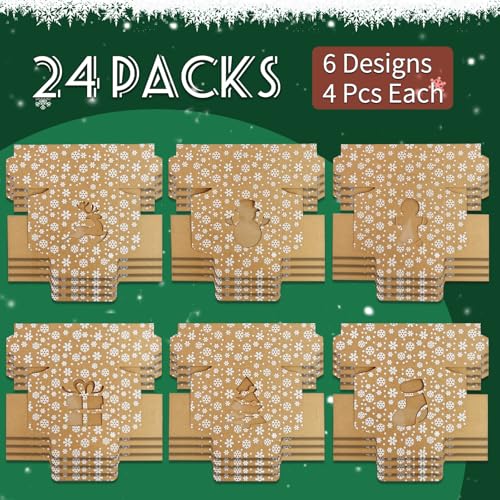 Eeaivnm 24 Packs Christmas Cookie Boxes with window,Snowflakes Kraft Paper Christmas Boxes Large Holiday Food Bakery Treat Boxes Christmas Kraft Paper Boxes for Donuts Cupcake Candy Gift Giving - Thumbnail 2