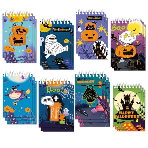 SULOLI Mini Quaderno Halloween, 24 Pezzi Set Cancelleria Halloween,Premi per Riempire Sacchetti del Dolcetto o Scherzetto per Forniture per Feste di Halloween