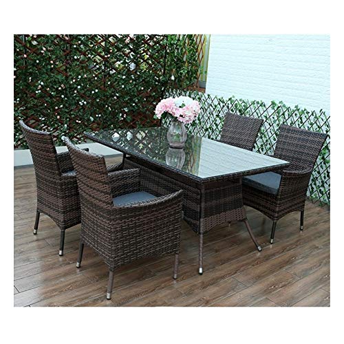 ガーデンテーブルセット ラタン調 会話テーブルビストロセット 四季通用 ガーデンチェアー 籐ガーデン家具セット、（4個）パティオ家具庭のテーブルと椅子セット家族の家具屋外のコーヒーテーブル 組立簡単 1枚目