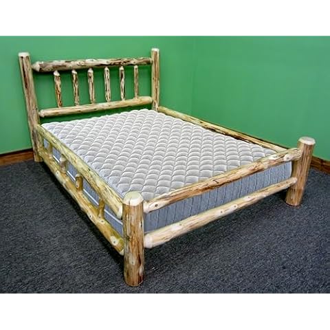 Midwest Log Furniture Rustic Pine Log Bed [King Size] - Textured Light & Dark Brown/Solid Wood/Amish Made in USA Cover