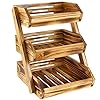 Wooden 3 Tier Fruit Basket for Kitchen, Fruit Stand for Kitchen Countertop, Vegetable Produce Bread Storage Holder, Kitchen Organization Perfect for Produce, Home Storage, and Display(Self-assembly)