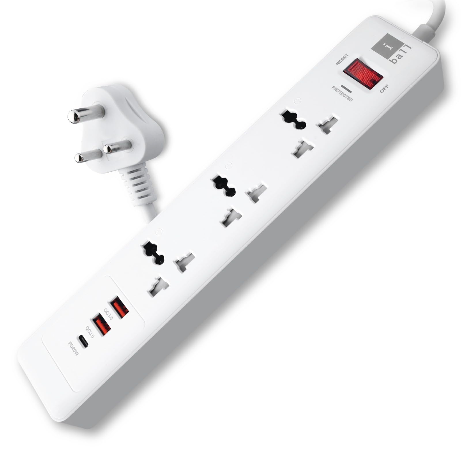 iBall GUARD-3QC 3-Socket Surge Protector with PD20W+2 USB Port for Charging, TF MOV+500 Joules, Auto-Reset Switch, 2M ISI Certified Cable, 100% Copper Conductor, 2500W Load Capacity, 3 Years Warranty-image-17