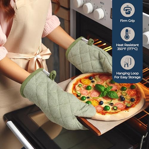 Image of LANE LINEN Kitchen Towel and Pot Holder Sets 20 Pc - Eco Friendly Reusable Cotton Dish Towels, Soft Flour Sack Tea Towels, Absorbent Kitchen Hand Towels, Heat Resistant Oven Mitts for Cooking - Olive