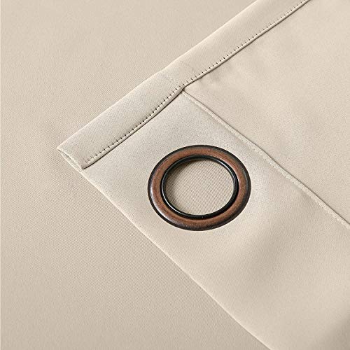 Flame Retardant Blackout Curtain with Antique Bronze Grommet Eyelet Beige 66W x 90L Inch Thermal Insulated Fire Resistant Panel - Image 3