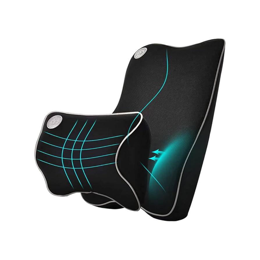 Car Lumbar Support Pillow And Car Neck Pillow Kit, Ergonomic Seat Headrest & Lumbar Cushion With Adjustable Strap For Neck Back Pain Relief,Pillow Lumbar Support Pillow 1 Set (Black