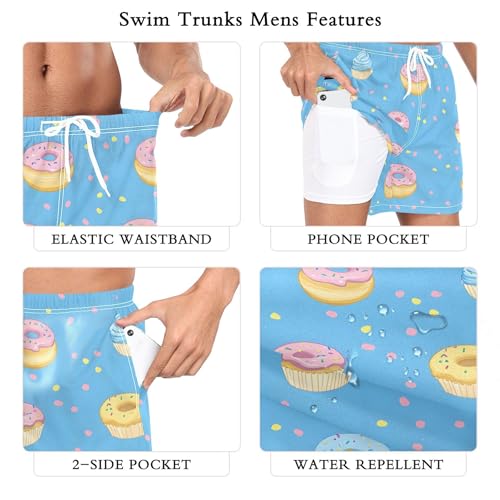 xigua Cupcakes Mens Swim Trunks with Liner, 5 inch Quick Dry Mens Boardshorts for Beach3