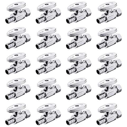 20-Pack EFIELD 1/4 Turn Straight Stop Valve 3/8" OD Compression X 1/2" Crimp Barb Pex Chrome Plated Brass Cover