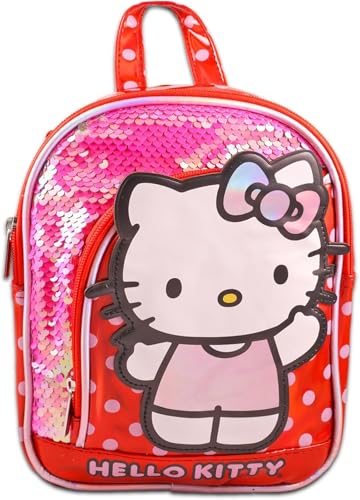Hello Kitty Mini Backpack Set - Bundle of 10" Bag with Front Pocket and Sequins Plus Bookmark | Hello Kitty School Supplies Purse Pack2