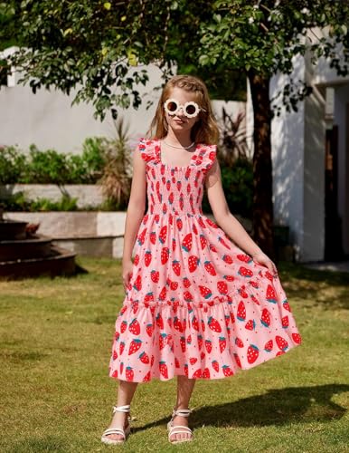 RETSUGO Little Girls Dresses Flutter Sleeve Casual Birthday Party Dress Toddler Kids Swing Twirly Summer Sundress 1-8 Years4