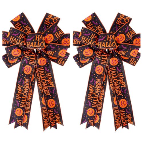 Image of Yanmucy 2 PCS Fall Bow for Wreath Large Thanksgiving Burlap Plaid Bows Pumpkin Halloween Decorations Harvest Craft Gift Bow for Autumn Home Party Decor (Letter)
