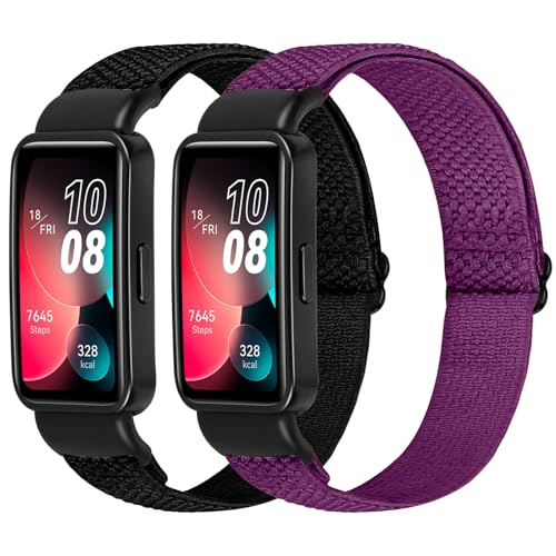 BTTNG Correas Elásticas Compatibles con Huawei Band 8/Huawei Band 9/10 Hombres Mujeres, 2 Paquetes de Pulseras Elásticas Ajustable Brazalete de Nylon Deportivo de Repuesto para Huawei Band 8/9/10