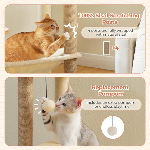 Árbol para Gatos de Madera 56.3 Pulgadas Moderno Beige miniatura 6
