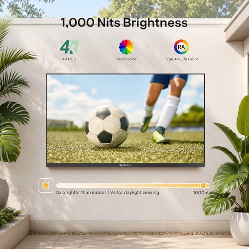 Image of SYLVOX 43'' Outdoor TV, Premium Ultra-Narrow Bezel, IP56 Waterproof, 1000-Nit 4K UHD Anti-Glare Screen, Smart Google TV, All-Metal Durable Outdoor TV for Deck, Patio, Partial Sun (Frameless, 2026)