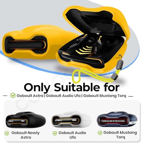 Image of Soft Silicone Case Cover Compatible for GoBoult Audio UFO | GoBoult Astra | GoBoult Mustang Torq (Yellow,Lanyard)