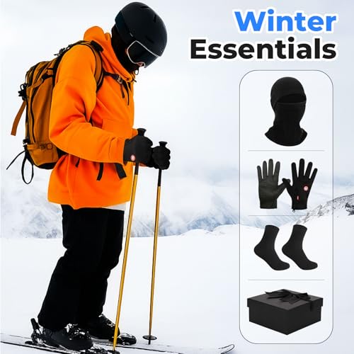 4 Pieces Winter Balaclavas Gloves Sets Windproof Warm Face Mask Heated Socks Waterproof Touchscreen Gloves Cold Weather Gift for Women Ski Outdoor Anti-slip Thermal Socks - Image 6