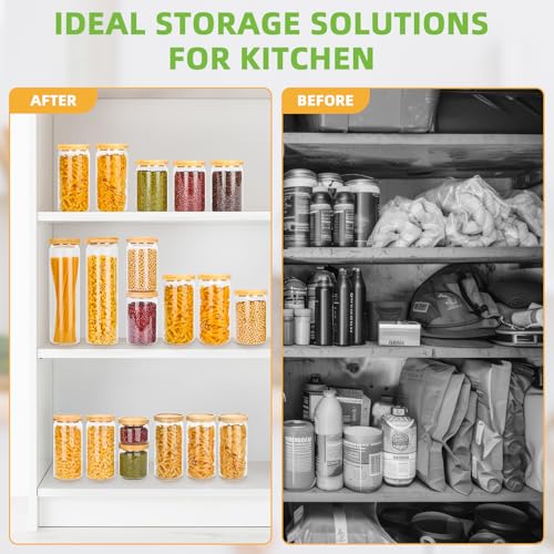 Barattoli Vetro con Coperchio, Set di 6 Contenitori per Alimenti con Coperchi in Bambù, Barattoli Cucina Trasparente, Contenitori per Pasta, Barattoli Spezie per Chicchi di Caffè, Cereali - immagine 6