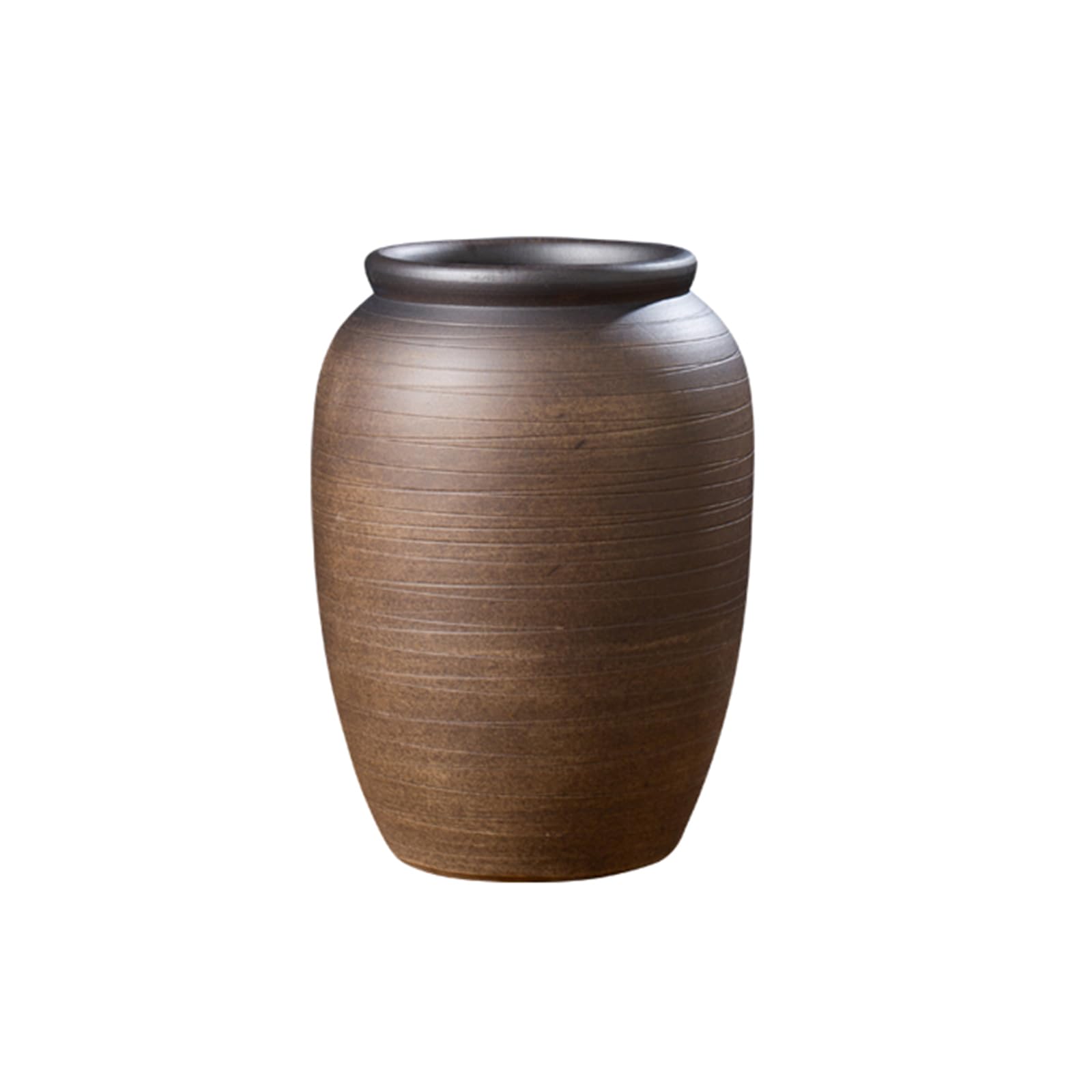 Nzzkoides Vintage Ceramic Vase, Country Style Large Vase, Art Vase for Dried Flowers, Large Flower Stems or Living Room Hotel Club, Rough Surface, Round(Size:13 * 10 * 25CM,Color:Brown)
