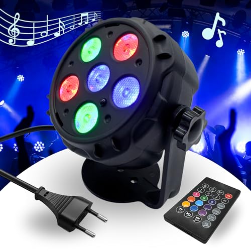 Luci Discoteca a Ritmo di Musica con Altoparlante, Telecomando e 9 Colori di Illuminazione | Proiettore Luci con 6 faretti e 3 Modalità di Controllo | Luci dj Portatile | Palla da Discoteca